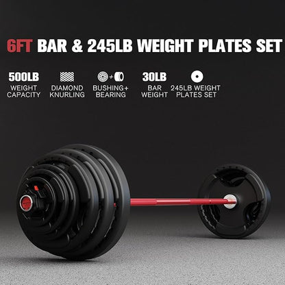 RitFit Barbell Weight Set - 4/6FT Olympic Barbell with Weight Plates (55-115LB Total) - Weightlifting Equipment for Squats, Curls, Deadlifts, Presses, Hip Thrusts