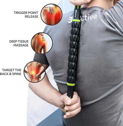 3DActive Massage Roller Stick for Muscle Recovery, Deep Tissue & Trigger Point Massage Muscleroller for Athletes for Post-Workout Recovery, Relieve Cramps & Release Muscle Tension - Green