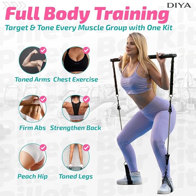 Pilates Bar Kit with Resistance Bands 140 lbs – Adjustable Portable Home Gym Workout Equipment for Women & Men – Full Body Fitness Bar for Legs, Glutes, Arms, Core & Back