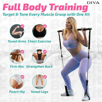 Pilates Bar Kit with Resistance Bands 140 lbs – Adjustable Portable Home Gym Workout Equipment for Women & Men – Full Body Fitness Bar for Legs, Glutes, Arms, Core & Back