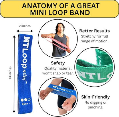 Fabric Mini Loop Bands for Exercise with Instructions - Best Resistance Band for Glutes, Leg Exercises, Muscle Building, Physical Therapy - NT Loop Set of 3