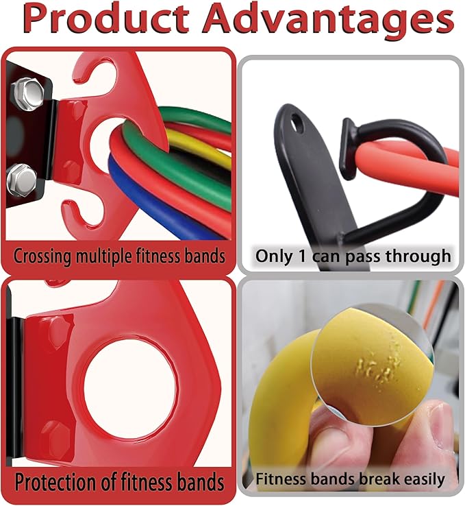 4 PCS Resistance Band Wall Anchors, Exercise Band Wall Anchor, Gym Wall Hooks for Resistance Bands, Workout Wall Mount Anchor for Physical Therapy and Small Space Home