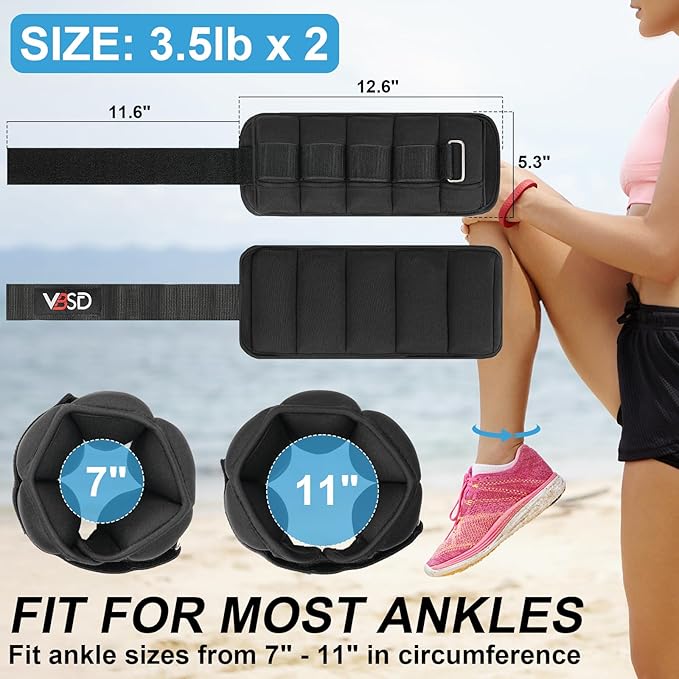 VBSD Adjustable Ankle Weights for Men Women, 2 4 6 8 10 lbs 1 Pair Leg Weight Straps, Weighted Ankle Weight Set with Removable Sandbags for Walking Running Yoga Physical Therapy Gym Home Workout