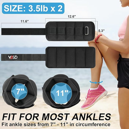 VBSD Adjustable Ankle Weights for Men Women, 2 4 6 8 10 lbs 1 Pair Leg Weight Straps, Weighted Ankle Weight Set with Removable Sandbags for Walking Running Yoga Physical Therapy Gym Home Workout
