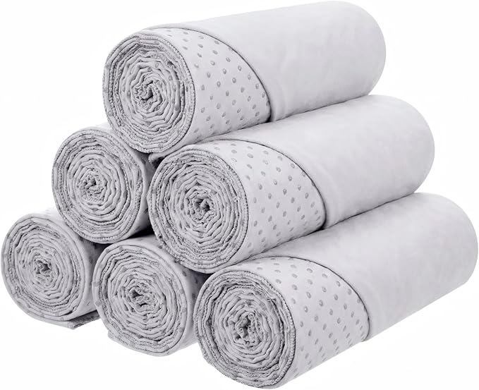 Soulchen 6 Pack Hot Yoga Towel Bulk with Grip Dot Non Slip 72" x 24" Microfiber Yoga Mat Soft Sweat Absorbent Pilates Blanket Mat Towel for Exercise Fitness Accessories Workout Gym(Gray)