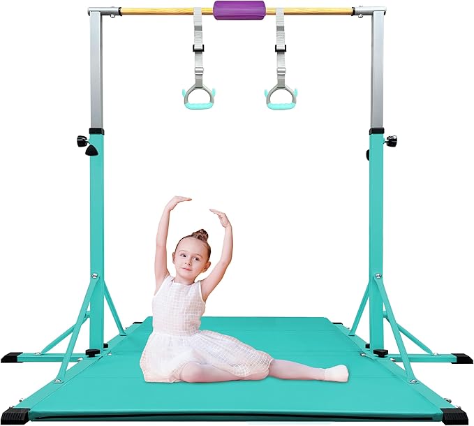 86 York Gymnastics Bar for Kids Ages 3-20, 5FT Base Length, 42" to 63" Adjustable Height, Horizontal Bar, Kip Bar for Gymnast, Gymnastic Training Equipment for Home, Gym Center