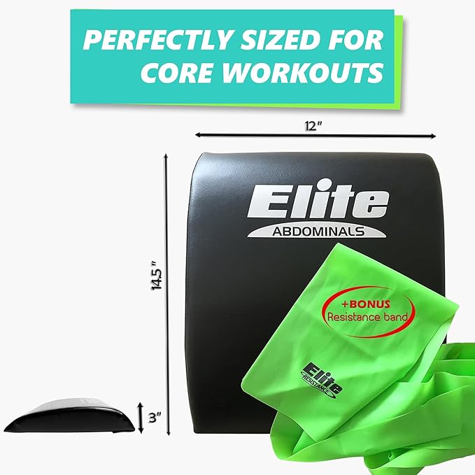 Elite Sportz Equipment Ab Mat with Resistance Band | High Density Foam Mat for Abs, Non Slip Curved Core Trainer for Sit Ups, Crunches & Back Support | Ab Workout Equipment for Home & Gym Training