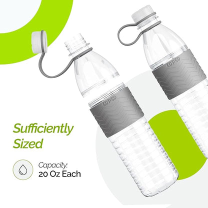 Copco Hydra 20 oz Water Bottle, Set of 2 with Carrying Loop – Leak Proof, BPA Free Tritan, Dishwasher Safe, Twist-Open Body, Non-Slip Silicone Grip, Perfect for Gym, Travel & Office Use (Grey)