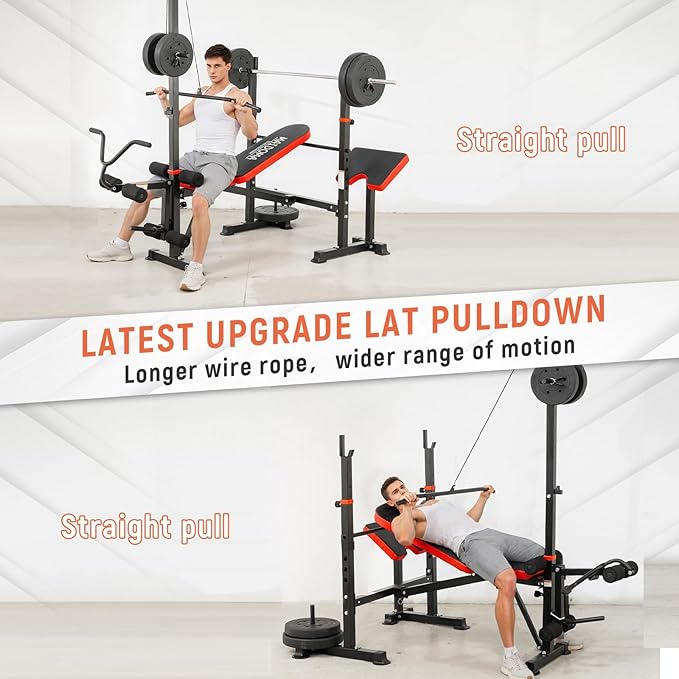 Foldable 1500LBS 8 in 1 Olympic Weight Bench Set with Leg Extension/Curl, Adjustable Weight Bench for Men & Women Full Body Workout, Bench Press with Preacher Curl（US Stock）