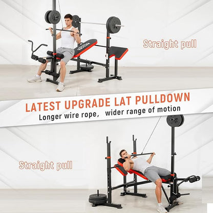 Foldable 1500LBS 8 in 1 Olympic Weight Bench Set with Leg Extension/Curl, Adjustable Weight Bench for Men & Women Full Body Workout, Bench Press with Preacher Curl（US Stock）