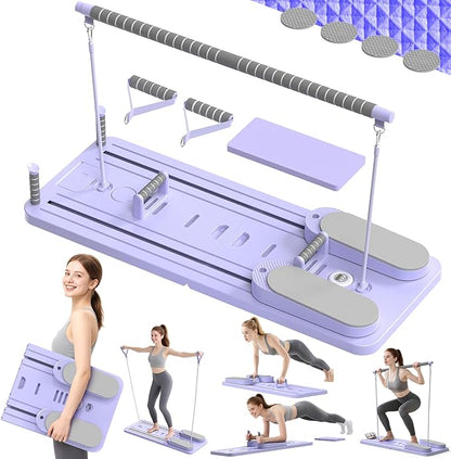 Multifunctional Pilates Board, Pilates Reformer Sets 7-in-1 Foldable Pilates Reformer Machine for Home Workout with Timer, Phone Holder, Push-up Bar, Ab Board, 330LBS Capacity Portable Set