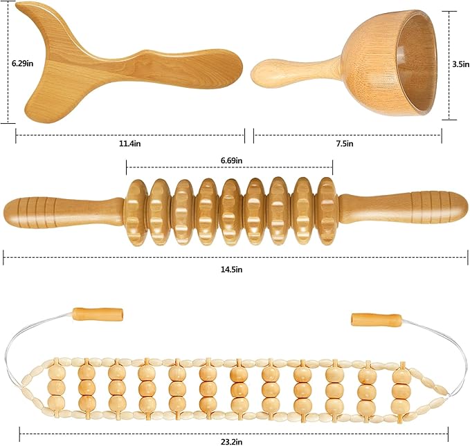 AICNLY 4 Pcs Wood Therapy Massage Tools for Body Shaping, Lymphatic Drainage Massager, Maderoterapia kit, Wooden Massage Roller, Anti-Cellulite Massager, Body Sculpting Tools Set