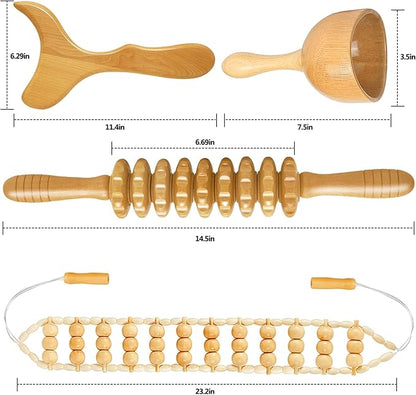 AICNLY 4 Pcs Wood Therapy Massage Tools for Body Shaping, Lymphatic Drainage Massager, Maderoterapia kit, Wooden Massage Roller, Anti-Cellulite Massager, Body Sculpting Tools Set
