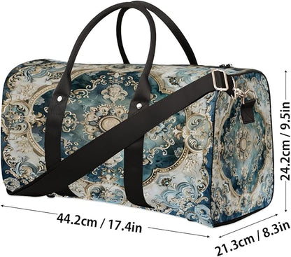 Travel Duffel Bag Flowers Patterns Carpet Sport Tote Gym Bag Waterproof Foldable Carryon Weekend Overnight Training Handbag Sports Duffle Bags for Women Men Boys Girls