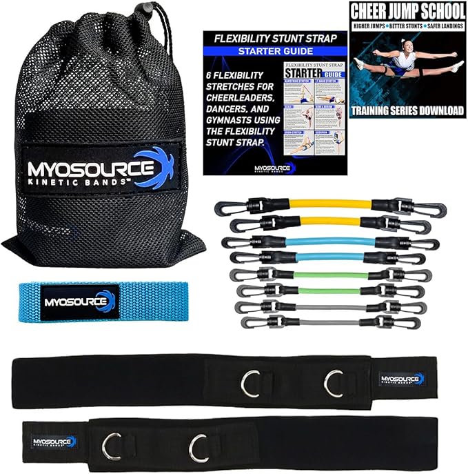 Cheer Kinetic Bands – Leg Resistance Bands for Cheerleaders | Improve Flexibility, Jumps, Stunts & Tumbling | 4-Level Resistance System with 12 Stunt Strap Colors + Digital Training Downloads