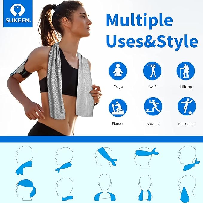 Sukeen Cooling Towel (40"x12"), Ice Towel, Soft Breathable Cooling Towels for Hot Weather, Gym Towels for Sport, Yoga, Running, Workout, Camping, Fitness,Workout & More Activities