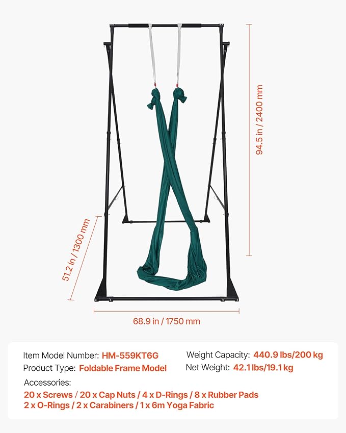 VEVOR Yoga Stand Frame, Max 441-551 lbs Load Swing Stand, Triangular Structure Aerial Rig, Aerial Silk Stands with Yoga Hammock, Standard & Height-Adjustable Version