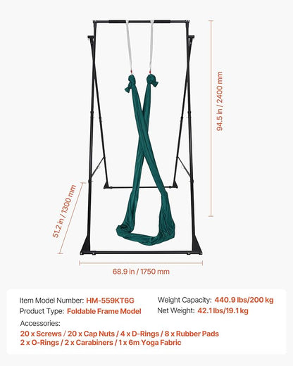 VEVOR Yoga Stand Frame, Max 441-551 lbs Load Swing Stand, Triangular Structure Aerial Rig, Aerial Silk Stands with Yoga Hammock, Standard & Height-Adjustable Version