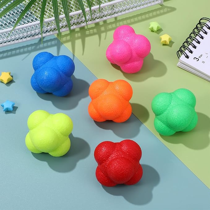 Sewroro 6pcs Agility Reaction Reflex Balls, Bounce Balls for Hand Eye Coordination, Sports Reaction Training, Indoor Outdoor Workout Exercise