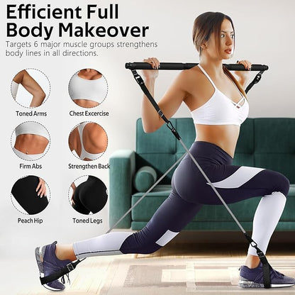 Pilates Bar Kit with Resistance Bands, Multifunctional Pilates Bar for Women & Men with Heavy-Duty Metal Adjustment Buckle, Pilates Home Equipment for Full BodyWorkouts