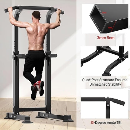 Outdoor Basic Power Tower, Pull Up Bar and Dip Station for Home Gym, 1400LBS Weight Capacity, Adjustable Height, Heavy Duty Steel Frame for Calisthenics, Strength Training Fitness Equipment