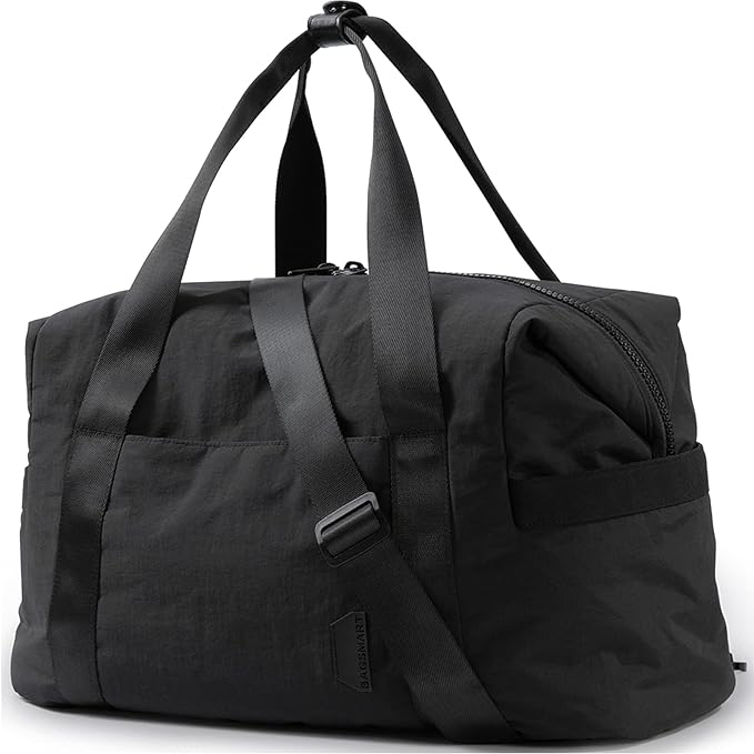 BAGSMART Gym Bag for Women, Carry on Weekender Overnight Bag, Travel Duffel Bags with Trolley Sleeve, Personal Item Travel Bag Tote Bag Workout Dance Bag(Black,Medium)