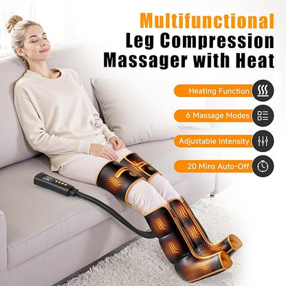 Leg Massager with Heat and Compression, Foot and Full Leg Massager for Circulation and Pain Relief, Sequential Compression Boots with 6 Modes, 6 Intensity, 3 Heat, Gifts for Mom, Dad, Athletes