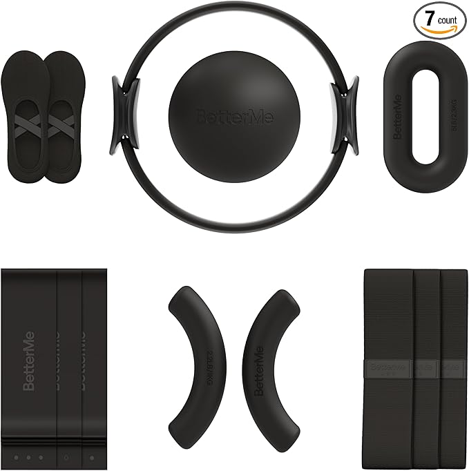 BetterMe Pilates Power Kit – Resistance & Weight Bands, Weight Loop (5lbs), Sculpt Dumbbells – Complete Pilates Equipment Set for Women – at-Home Pilates Workout Kit