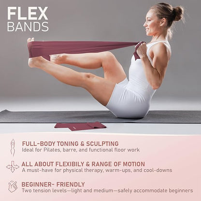 Pilates Kit, 15-Inch Pilates Ring with 1x Core Ball, 3X Resistant Loops and 2X Flex Bands, Home Pilates Equipment Set and Mat Pilates Essential Kit