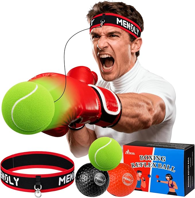 MENOLY Boxing Reflex Ball, Include 3 Boxing Balls and Red Headbands