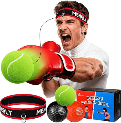 MENOLY Boxing Reflex Ball, Include 3 Boxing Balls and Red Headbands