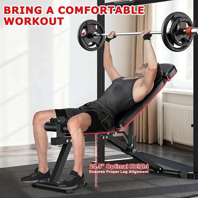 XDDIAS Workout Bench, Adjustable Weight Bench with Leg Extension and Leg Curl, Extended Headrest, 900LBS Preacher Curl Bench Incline Decline Flat Workout Bench for Home Gym Full Body Exercise