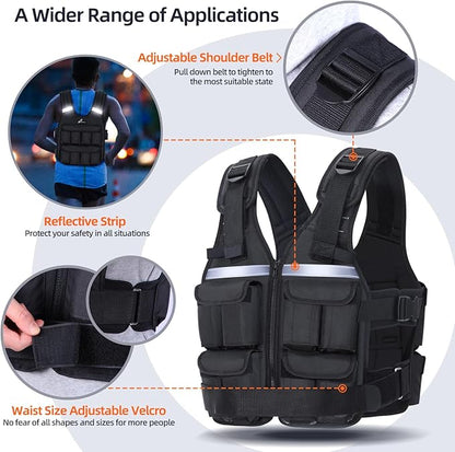 Sportneer Adjustable Weighted Vest Weights: 2-18 lbs/2-40 lbs Washable Weight Vest for Walking 16 In 1 Fast Adjust Rucking Vest for Women and Men Home Gym Running Jogging Strength Training Vests