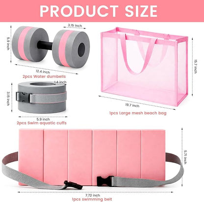 6 Pcs Aquatic Exercise Set Water Aerobics Set Large Mesh Beach Bag Pool Fitness Equipment Foam Water Dumbbell Ankle Swimming Weight Aquatic Swim Belt for Exercise Weight Loss
