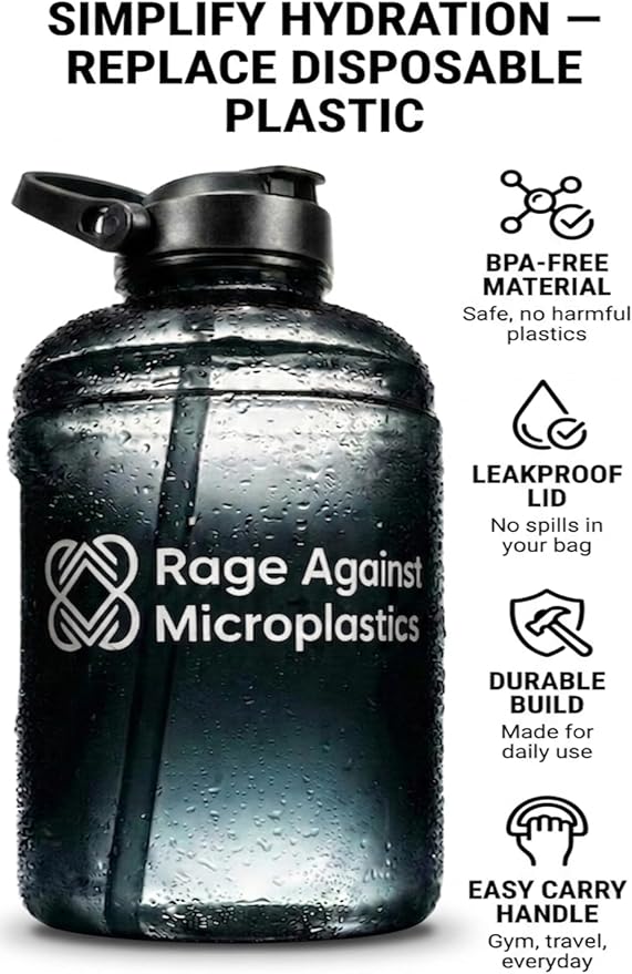 64 oz Water Bottle with Straw – Half Gallon Reusable Gym Jug, 2.2L Large Sports Canteen with Handle, Leakproof & BPA-Free (Matte Black)
