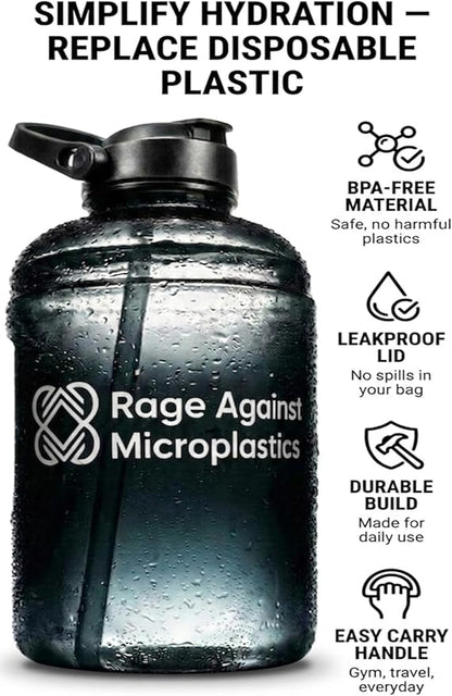 64 oz Water Bottle with Straw – Half Gallon Reusable Gym Jug, 2.2L Large Sports Canteen with Handle, Leakproof & BPA-Free (Matte Black)