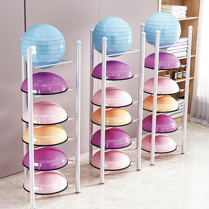 Balance Ball Half Rack 3/5/6/7 Tiers, Iron Half Exercise Balls Holder for Yoga Ball, Home Gym Studios Standing Balls Balance Trainer Shelf