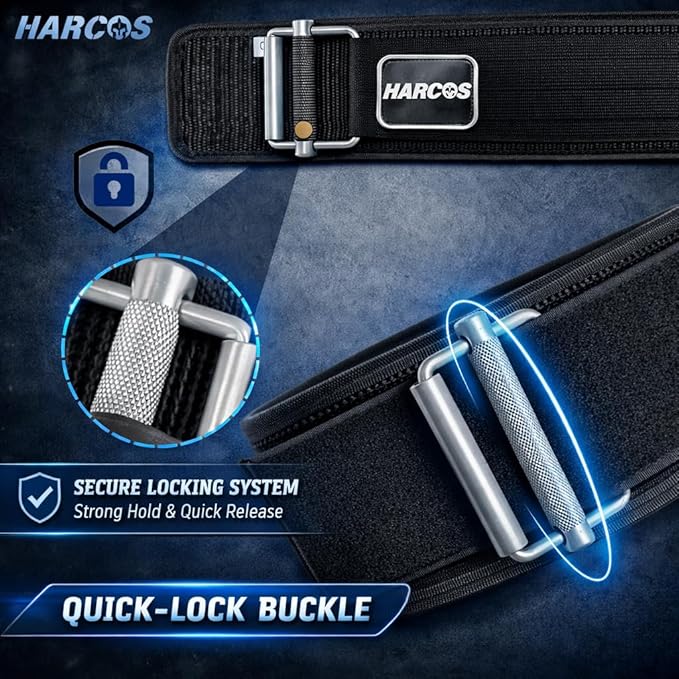 HARCOS Auto-Lock Weight Lifting Belt – 4” Premium Nylon Gym Belt for Squats, Deadlifts & Olympic Lifting – Adjustable Core Support Belt for Men & Women