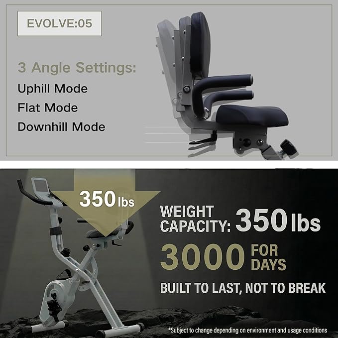 BARWING Stationary Exercise Bike for Home Workout, 5 IN 1 Foldable Indoor Cycling Bike for Seniors, 350LB Capacity, 16-Level Magnetic Resistance, Seat Backrest Adjustments