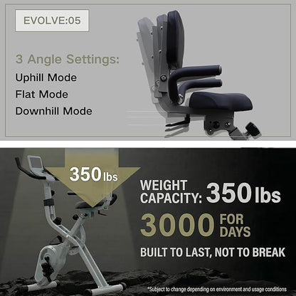 BARWING Stationary Exercise Bike for Home Workout, 5 IN 1 Foldable Indoor Cycling Bike for Seniors, 350LB Capacity, 16-Level Magnetic Resistance, Seat Backrest Adjustments