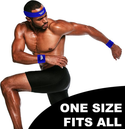 3pc Unisex Athletic Sweatband Set - 2.25in Workout Headband & 3.25in Wristbands w/Stay Dry Technology, Terry Cloth Band Moisture-Wicking Fabric | Quality Fitness Accessories for Active Comfort-Reebok