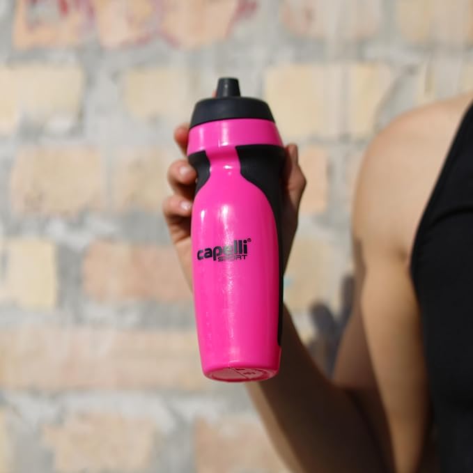 Capelli Sport Sports Water Bottle, Plastic Squeeze Water Bottle with Easy Open Nozzle and Grip Panels, Pink