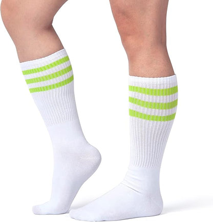 ONUPGO 5 Pieces Sweatbands Striped Socks Set Sports Headband Wristbands High Tube Socks 80s Accessories Costumes