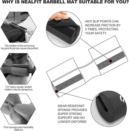 Barbell Squat Pad with Thick Nylon Padding, Hip Thrust Pad for Squats, Lunges, Neck Shoulder Squat Pad for Olympic or Standard Bars