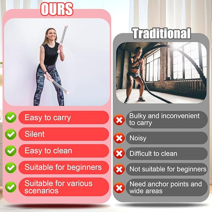 TRELC Upgrade Weighted Ropeless Battle Ropes, 2PCS Cordless Battle Rope for Home Gym, HIIT, Strength, Quiet Portable Training Rope, Workout Ropes Versatile Fitness Equipment for Men Women (Pink)