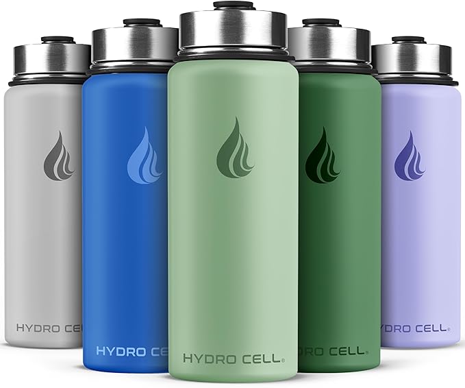 HYDRO CELL Stainless Steel Insulated Water Bottle with Straw - For Cold & Hot Drinks - Metal Vacuum Flask with Screw Cap and Modern Leakproof Sport Thermos for Adults (Sage 18oz)