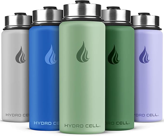 HYDRO CELL Stainless Steel Insulated Water Bottle with Straw - For Cold & Hot Drinks - Metal Vacuum Flask with Screw Cap and Modern Leakproof Sport Thermos for Adults (Sage 18oz)