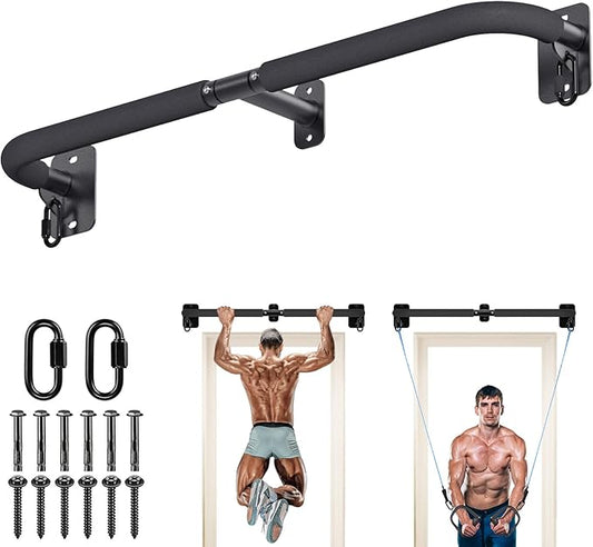 SELEWARE Heavy Duty Wall Mount Pull Up Bar, Joist Mount Chin Up Bar for Doorway, Sturdy Steel Construction, w/Resistance Band Hooks, Fits 32"/36" Wall Studs for Home Gym Strength Training