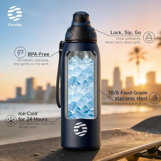 Fjbottle Insulated Stainless Steel Water Bottle, 50 Oz Leakproof Water Bottles, Ice Reusable Tumbler, Double Wall Vacuum Jug, Lightweight Durable for Traveling & Sports, Workout, 50oz