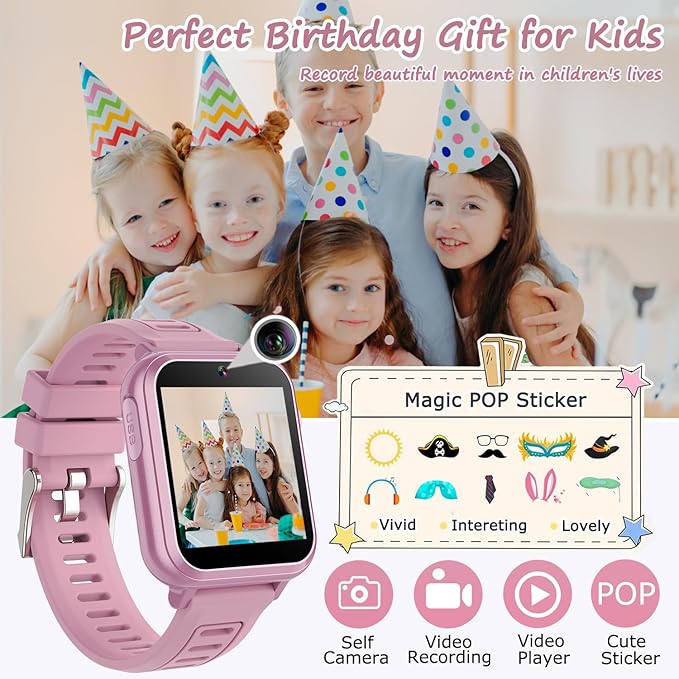 Smart Watch for Kids with 39 Games HD Touch Touchscreen Alarm Clock, Camera Music Player Pedometer Flashlight 12/24 hr Video & Audio Recording, Toys Gift for 3-12 Years Old Girls